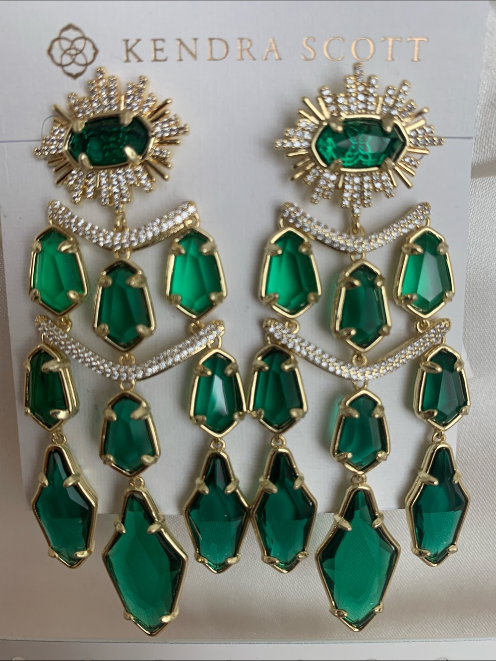 Kendra Scott Gold-Tone Emerald Green Multi-Drop Chandelier Earrings